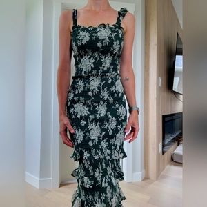 Tie strap smocked bodycon midi dress Abercrombie, size small/tall